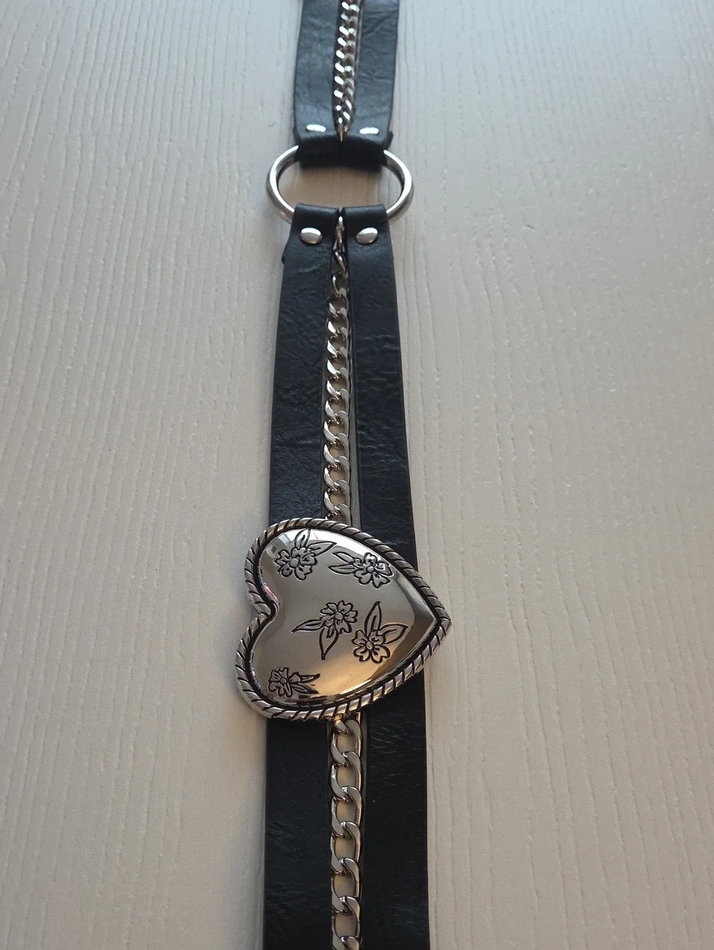 Black belt With Silver Heart Accent  Waist Belt